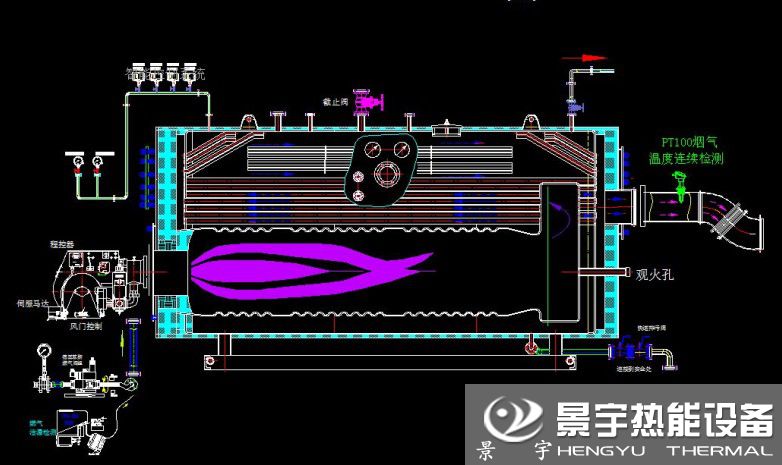 河南景宇热能设备超低氮燃气蒸汽锅炉本体运行原理图